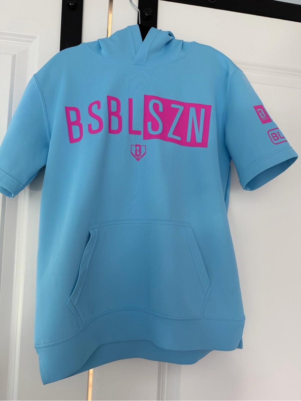 Baseball SZN V3 | Youth Medium | Short Sleeve Hoodie | Cotton Candy Blue Pink